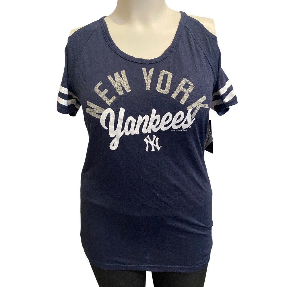 New Era New York‎ Yankees Cold Shoulder T-Shirt Navy Blue MLB Fan Gear NWT
